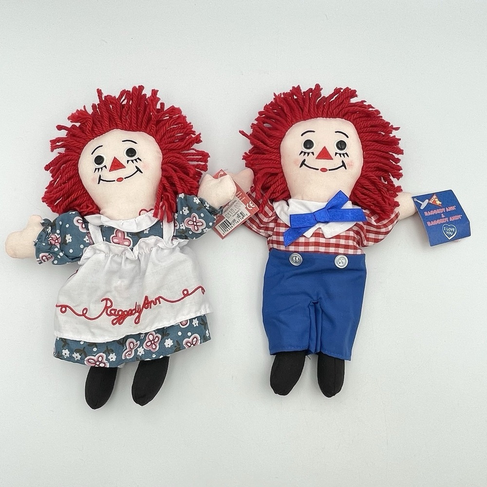 New DAKIN Raggedy Ann & Andy "I Love You" Plush Dolls‎ Set 10" 2004 Hasbro NWT
